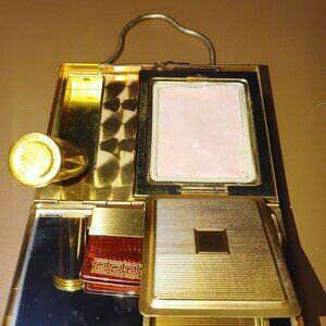 Minaudière Compact Purse Basketweave 1950s MCM Vanity Case Gold Tone Carryall